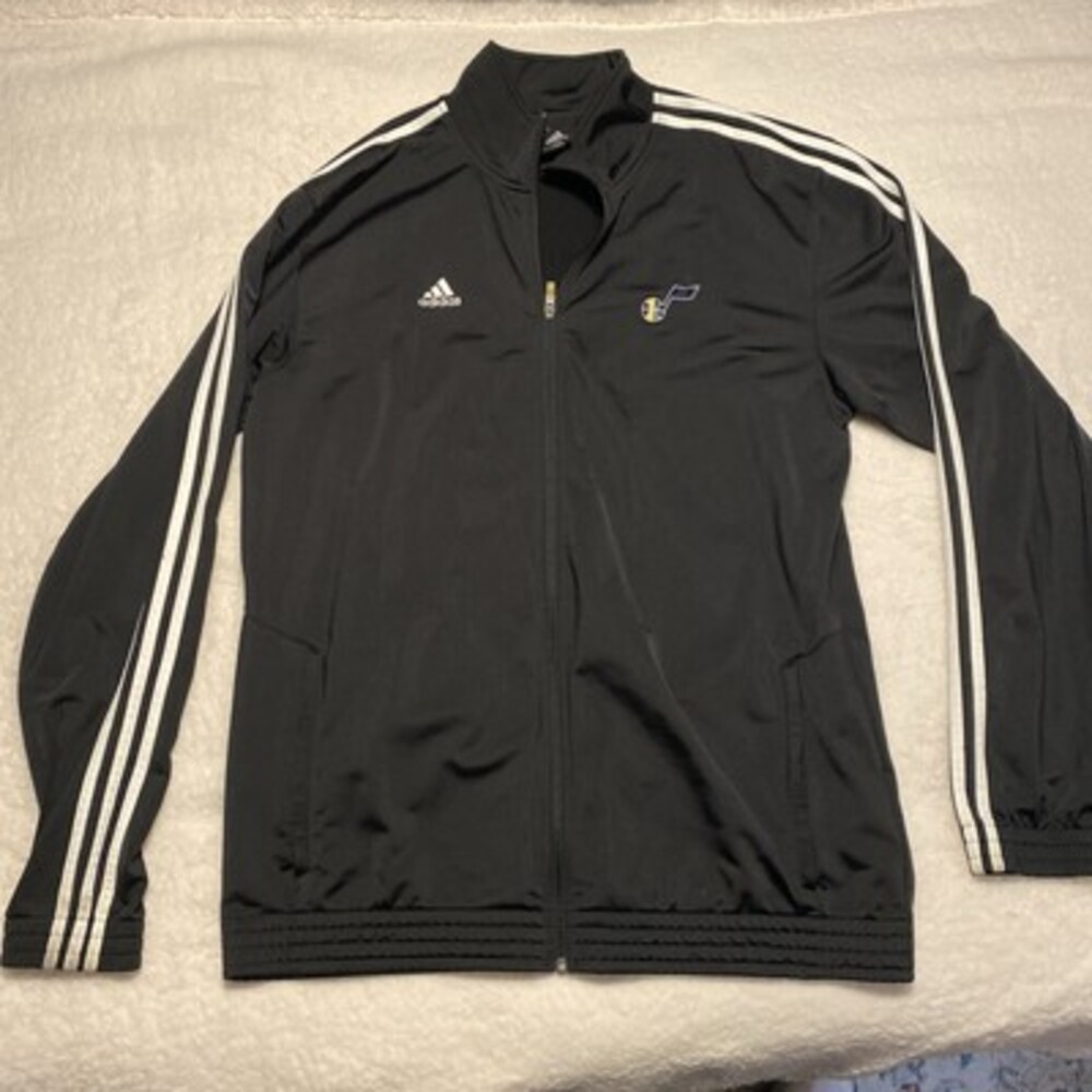 Adidas Utah Jazz Zip Up Jacket Men's XLT Black with White Stripes